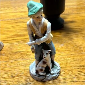 HOMCO Vintage Bisque Porcelain figurine.  Irish sheep herder dog and young boy.